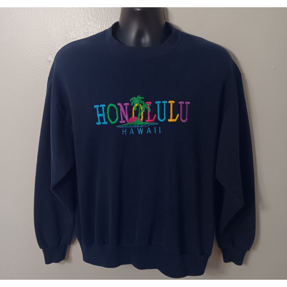Vintage 90s Honolulu Hawaii Adult Large Sweatshirt Navy Crewneck Locker Line USA